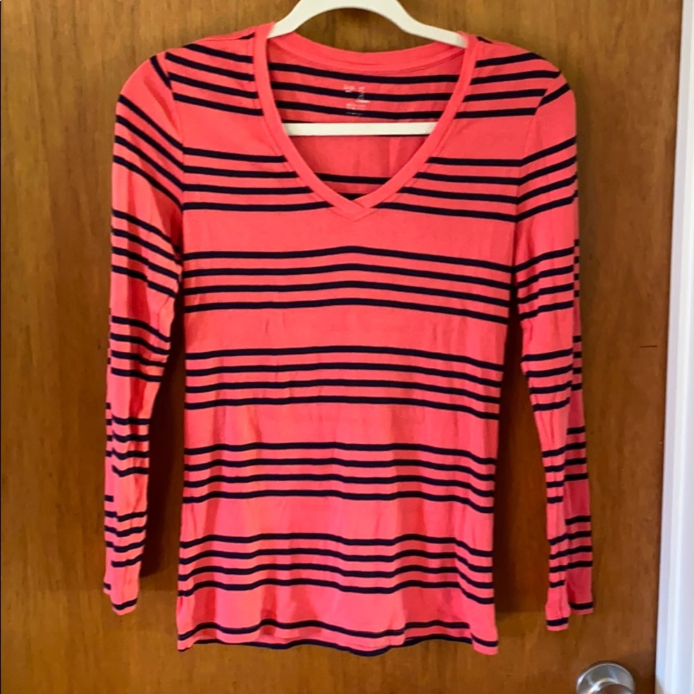 Gap navy coral striped long sleeve v-neck Tee sm